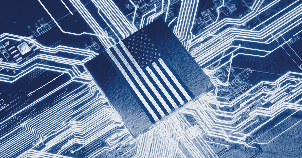 A circuit board with the American flag at the center.